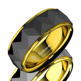 ATOP 8Mm Ladder Edge Gold Tungsten Carbide Ring With Black Rhombus Polished Surface Comfort Fit Wedding Band Ring Men Jewelry Luxury Style Gift (12)