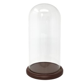 BANBERRY DESIGNS Glass Dome with Wood Base - Clear Glass Display Cloche - Bell Glass Cover Measures 11" H x 5 1/8" D. Wooden Base is 6.5" D