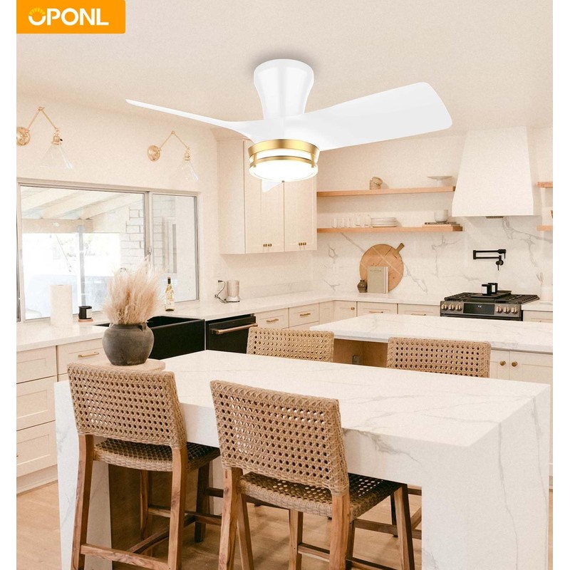 OPONL 30" White low profile Ceiling Fan with Light, with