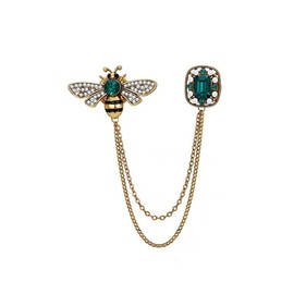 Shejuety Cute bee zircon brooch emerald brooch suitable for women, animal chain tassel brooch pin, suitable for various festivals, jewelrygifts accessories