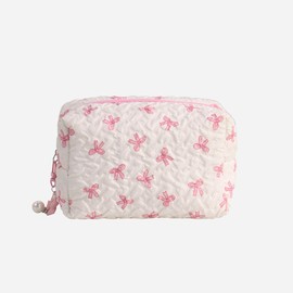 Bow Printed Quilted Cosmetic Bag Small Makeup Pouch for Purse Organization, Travel &Daily Essentials