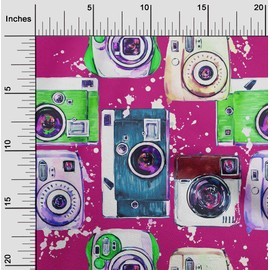 oneOone Velvet Fuschia Pink Fabric Camera Pattern Party Sewing Fabric by The Meter Printed DIY Clothing Sewing Supplies 58 Inch Wide