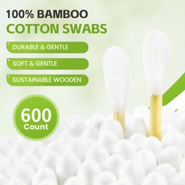 GOLD HONEY Bamboo Cotton Swabs 600 Count with Paper Box - Double Tipped Ear Swabs - Cotton Buds for Ear Wax Removal, Beauty Care, Nail Care, Crafts, Removing Dust & Dirt