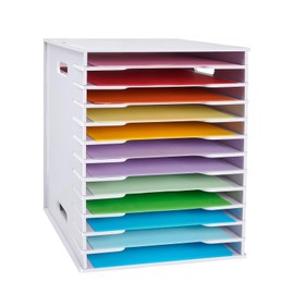 SANFURNEY Scrapbook Paper Organizer for Sizes 8.5" x 11", 12 Tier White Cardstock A4 Paper Sorter Storage Rack, Desktop Scrapbook Papers Holder for Home Office & Classrooms (White)