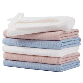 POLYTE Gentle Cotton Muslin Squares Baby Burp Cloth and Wash Cloth, 25.4 x 25.4 cm, 6 Pack