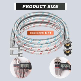 KEOKLE Washing Machine Hoses,5ft 90 Degree Elbow Washer Hoses,2pack 3/4" Stainless Steel Braided Water Supply LinesUniversal Fit to Hot and Cold Connector