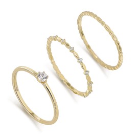 Meissa Thin Stackble Ring Set of 3 Pure Silver Stacking Rings for Women Dainty Gold Ring Minimalist Diamond Ring Set (Gold, M 1/2)