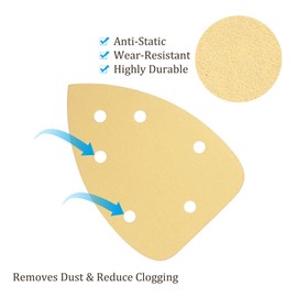 Kozelo 40 Stück Mausschleifer Detail Schleifpapier - [180 Körnung, 3,7" x 3,7" x 3,7"] Dreieckige Klett-Schleifpads für Holzmöbel-Polierarbeiten | 6 Löcher, Aluminiumoxid