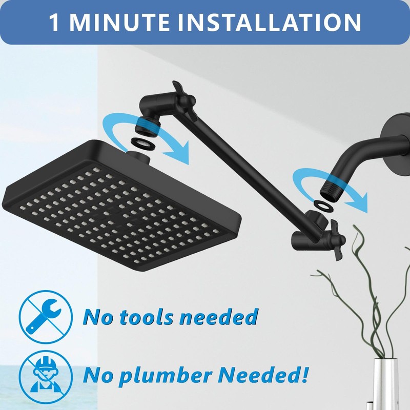 Voolan Rain Shower Head with 11" Extension Arm - High