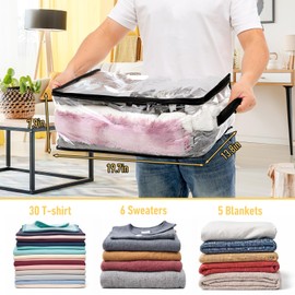6Pcs Clear Blanket Storage Bags with Zipper, Plastic Storage Bags for Closet Clothes Comforter Toys Sweaters Bedding, Bed Sheet Organizers (35L, 9.5 Gallons)