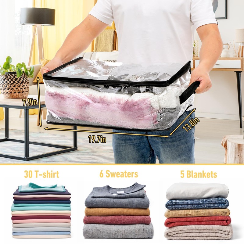 6Pcs Clear Blanket Storage Bags with Zipper, Plastic Storage Bags