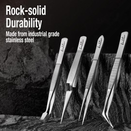 Beaditive Professional Precision Stainless Steel Tweezers Set - Craft Tweezers for Jewellery and Nail Art - 4 Pieces High Precision Jewelry Picking Tool
