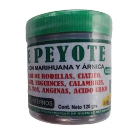 Gel de peyote axuliar para el dolor de rodillas, ciatico lumbar, esguinces, Calambres, varices, tos, anginas, acido urico y golpes internos.