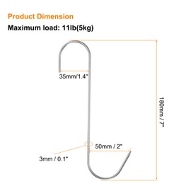 sourcing map 6pcs 7" Meat Hooks 304 Stainless Steel Butcher Hook S-Shaped Meat Processing Hooks for Hanging Smoking Grilling Beef Rib BBQ (MAX Load 11 Pound)