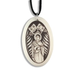 Patron Saints St Genesius Porcelain Oval Medal on Braided Cord of Actors, Comedians and Converts