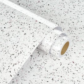 WESTICK Glossy Granite Contact Paper for Kitchen Countertops Waterproof Marble Contact Paper Self Adhesive White Terrazzo Peel and Stick Vinyl Wallpaper for Tables Bathroom Cabinets 15.8"x80"