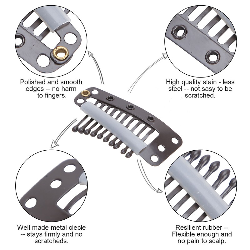 100pcs 10 Teeth Wig Clip Stainless Steel DIY Hairpiece Snap