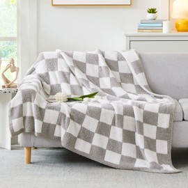 WRENSONGE Checkered Throw Blanket, Light Grey Soft Cozy Fluffy Warm Hand Made Throw Blankets for Couch, Sofa, Chair, Bed, Camping, Picnic, Travel Lightweight Bed Blanket - 50"*70"