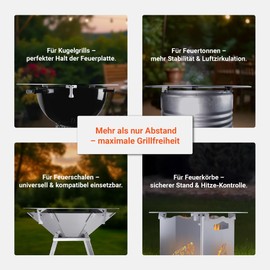 FENNEK Universal Spacer Set of 4 for Fire Plates, for Fire Barrel, Fire Bowl and Kettle Grill, Perfect Distance from Heat Source, Made in Germany