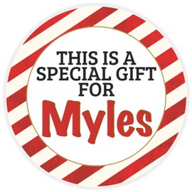 This is a Gift for Myles - Circle Sticker Decal 3 Inch - Candy Cane Merry Christmas Gift Tag Present Tree Holiday Custom Name Santa Claus