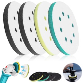 4Pcs 125mm 8 Holes HookPolishing Pads, 5 Inch Orbital Sander Discs, Sanding Sponge, Polishing Pads for Drill, Buffing Pads for Drill, Soft & Hard Sponge Discs, Impact Resistant Low Noise