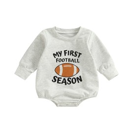 Newborn Baby Boy Girl Football Outfit Crewneck Sweatshirt Romper Game Day Long Sleeve Onesie Bodysuit Fall Winter Clothes (Grey Football,6-12 Months)