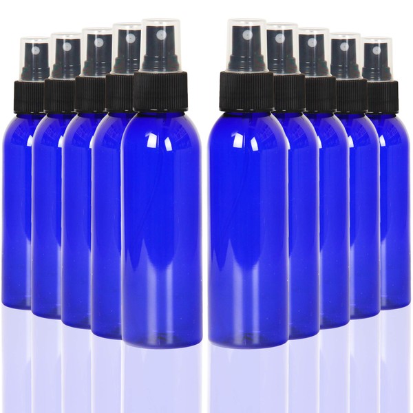 Youngever 10 Pack Plastic Spray Bottles 4 Ounce, Refillable Plastic Spray Bottles with Lids, Empty Fine Mist Plastic Mini Travel Bottles (Blue)