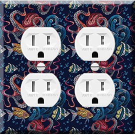 Double Duplex Outlet Cover Wall Plate - Octopus and fish pattern