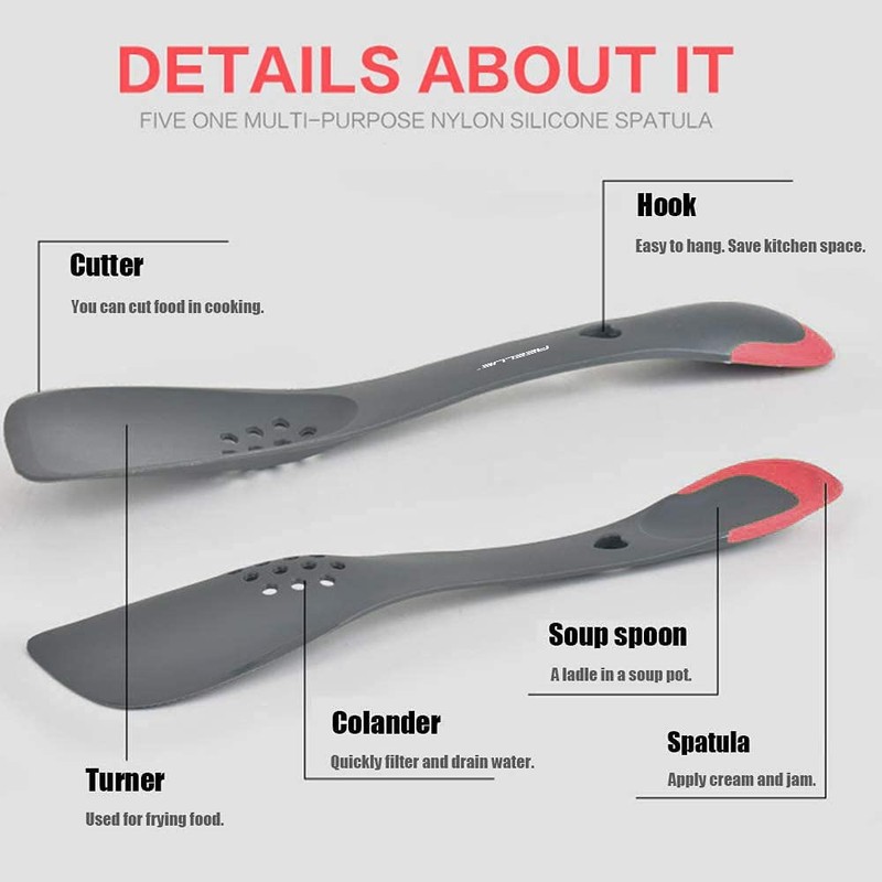 Aeelue Kitchen Utensil 5 in 1 Multifunctional Nonstick Cutter, Turner,