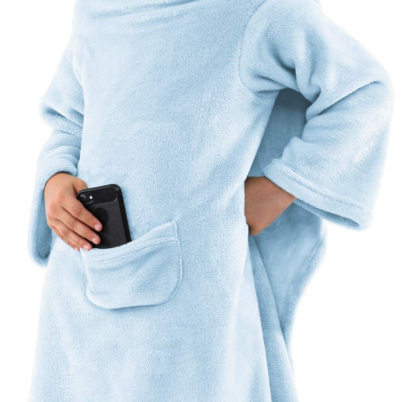 DecoKing Lazy TV Blanket, Microfibre Fleece Blanket with Sleeves, Pockets