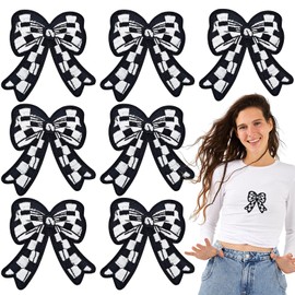 12PCS Bow Patches Bow Embroidered Applique Western Punk Sew On Patch Cute Sewing on Decorative Patch for DIY Clothing Hats Bags Jacket Jeans (2.95IN, Black White)