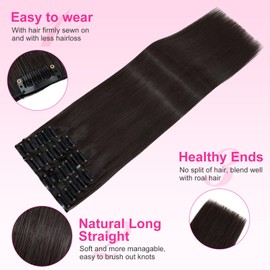 Clip in Hair Extension, MY-LADY Long Straight 12 PCS 22 Clips Full Head Synthetic Clip on Hair Extension Real Thick Hair Extensions Hairpieces，22inch 180g Dark Brown