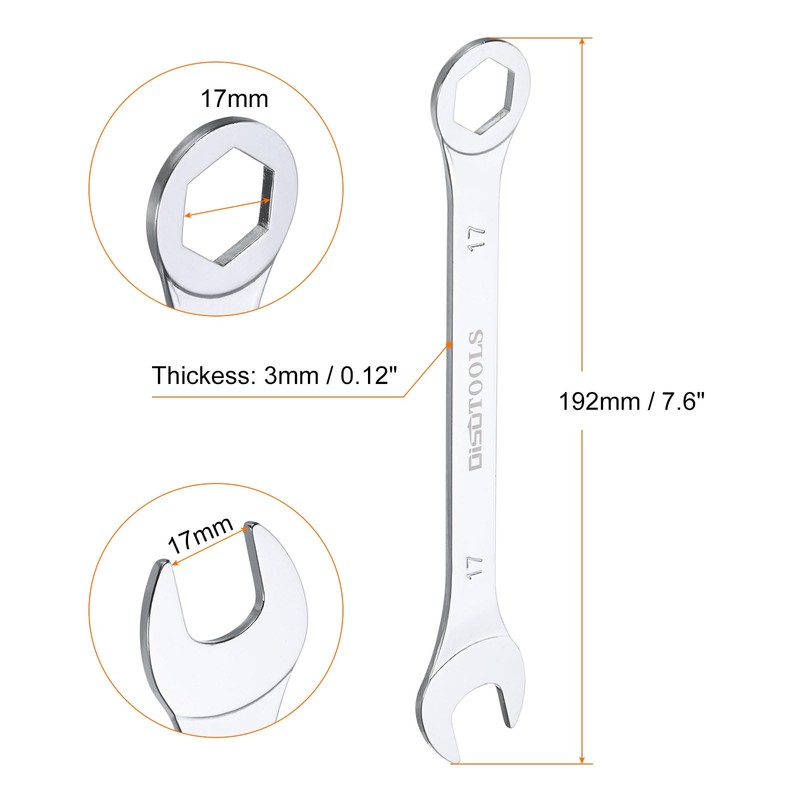 HARFINGTON Thin Combination Wrench Metric 17mm 6-Point Ended Box 15