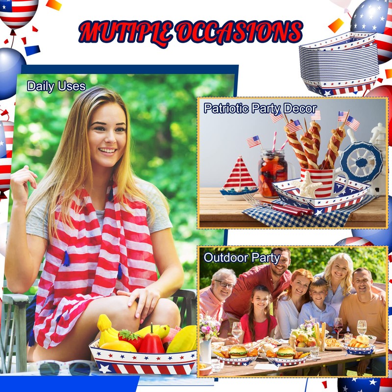 Sieral 36 Pcs American Flag Paper Food Tray Independence Day