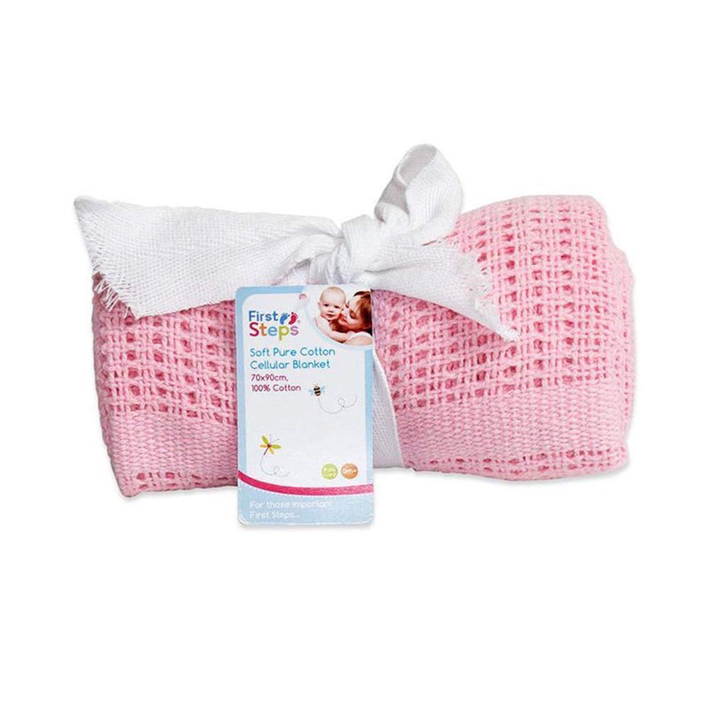 First Steps - Soft Pure Cotton Cellular Baby Blanket 70cm