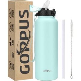 GOPPUS 1.2L/40oz Stainless Water Bottle with Straw Large Thermal Bottle 1200ml Flip Top Metal Bottles Cold Drink Leakproof Flask Big Drinks Bottles Double Walled Insulated Bottle Travel Water Bottle