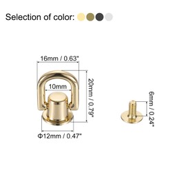 sourcing map 24Pcs D Ring Stud Screw Ball Head Button, Metal D Ring Rivets for Leather DIY Craft, Bag Shoes Accessories, 4 Colors