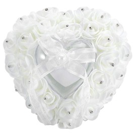 Wedding Cushion, Rose Rhinestone Decor Heart-Shaped Bearer Pillow Wedding Pillow, Ceremony Supplies Wedding Supplies Gift Wedding Party(White)