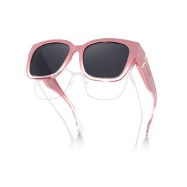 Meeloog Polarized Fit Over Glasses Sunglasses for Women UV Protection, Trendy Square Wrap Around Shades for Driving Riding, P1 Gradient Pink Frame/Grey Lens, One Size