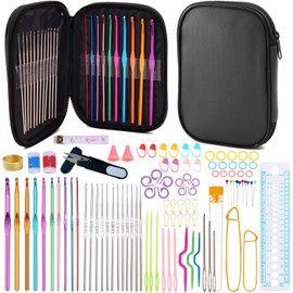 101Pcs Crochet Hooks Set HADEEONG Crochet Needles Kit with Storage Case Crochet Accessories Ergonomic Knitting Needles Blunt Needles Stitch Marker Crochet Kit for Beginners Christmas Presents(Black)