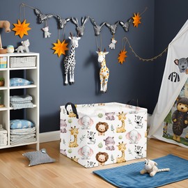 TIBAOLOVER Rectangular Kids Storage Basket Baby Storage Basket with Handles for Home Kitchen Boys and Girls Cute Toy Storage Bin Organizer Shelf Book Room Decor(Lovely Animal)