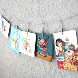CNglam Hanging Photo Display Photo Clip Photo String with Clips Wall-Mounted Picture Holder with 12 Clips for Hanging Painting Family Photos Artworks Home Decor(2 PCS) (Silver Color)