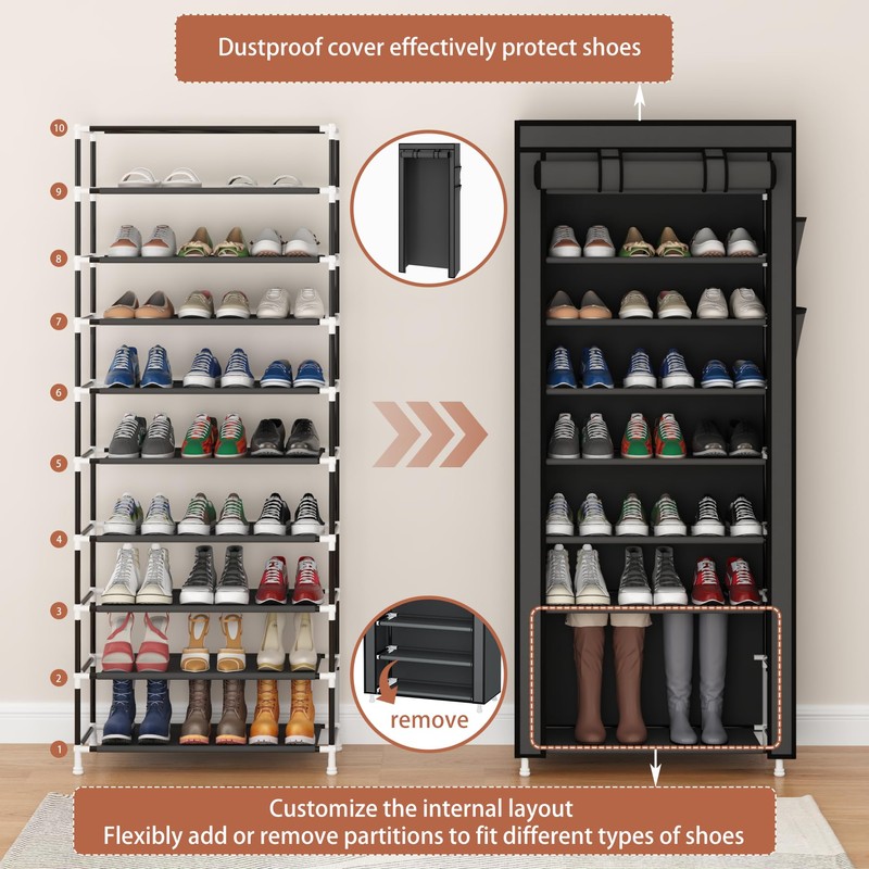 Calmootey 9 Tier Shoe Rack Organizer,Portable Shoe Shelf with Nonwoven