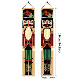 Saoplasa 2PCS Christmas Porch Sign Nutcracker Porch Banner Decorations Outdoor Indoor Holiday Hanging Sign Xmas Fireplace Front Door Party Decoration 71 x 12 Inch Vertical Door Wall Decor