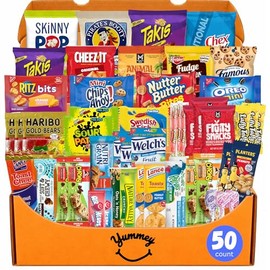Snacks Box Variety Pack Care Package (50 Count) Treats Gift Basket Adults Kids Grandkids Guys Girls Women Men Boyfriend Birthday Cookies Chips College Student Office School
