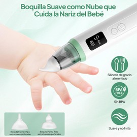 Aspirador Nasal para Bebés, Saca Mocos para bebe con 6 Niveles de Succión Ajustables, 6 Cabezales de Silicona, Extractor de Mocos para Bebe con Música y Carga USB, Incluye Kit de Cortaúñas para Bebé
