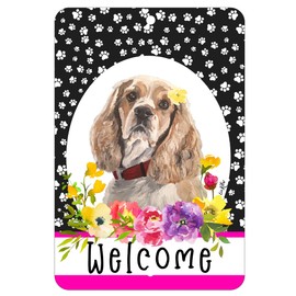 Cocker Spaniel Buff - HHS Paw Prints Welcome Indoor/Outdoor Aluminum Sign 8" x 12"