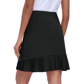 MoFiz Women Pleated Golf Skort Skirts with Pocket Running Gym Athletic Casual Walking Tennis Skirts Black 1,L