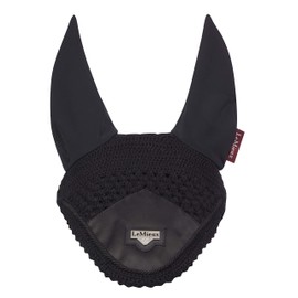 LeMieux Loire Ear Bonnet with Soft Lycra Ears - Close Knit Crochet - Comfortable Fit Equestrian Mask - Sport Horse Wear Fly Protection - Black - Large