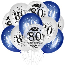 GoldRock Luftballon 80 Geburtstag Deko Blau, 15 Stück Ballon 80. Geburtstag Frau Mann, Geschenke zum 80 Geburtstag Mann, Deko 80 Geburtstag, 80 Geburtstag Geschenke Frauen, Deko 80er Jahre Party